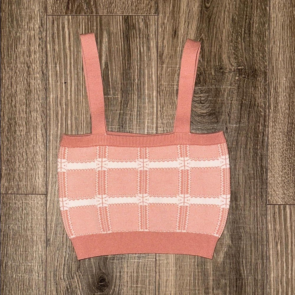 Pink Patterned Cropped Tank Top